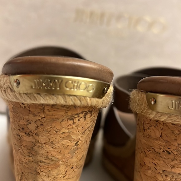 LkNew JIMMY CHOO Prisma Vachetta Cork Wedge platform Sandal in MINK TAN 38.5 38 - Picture 9 of 11